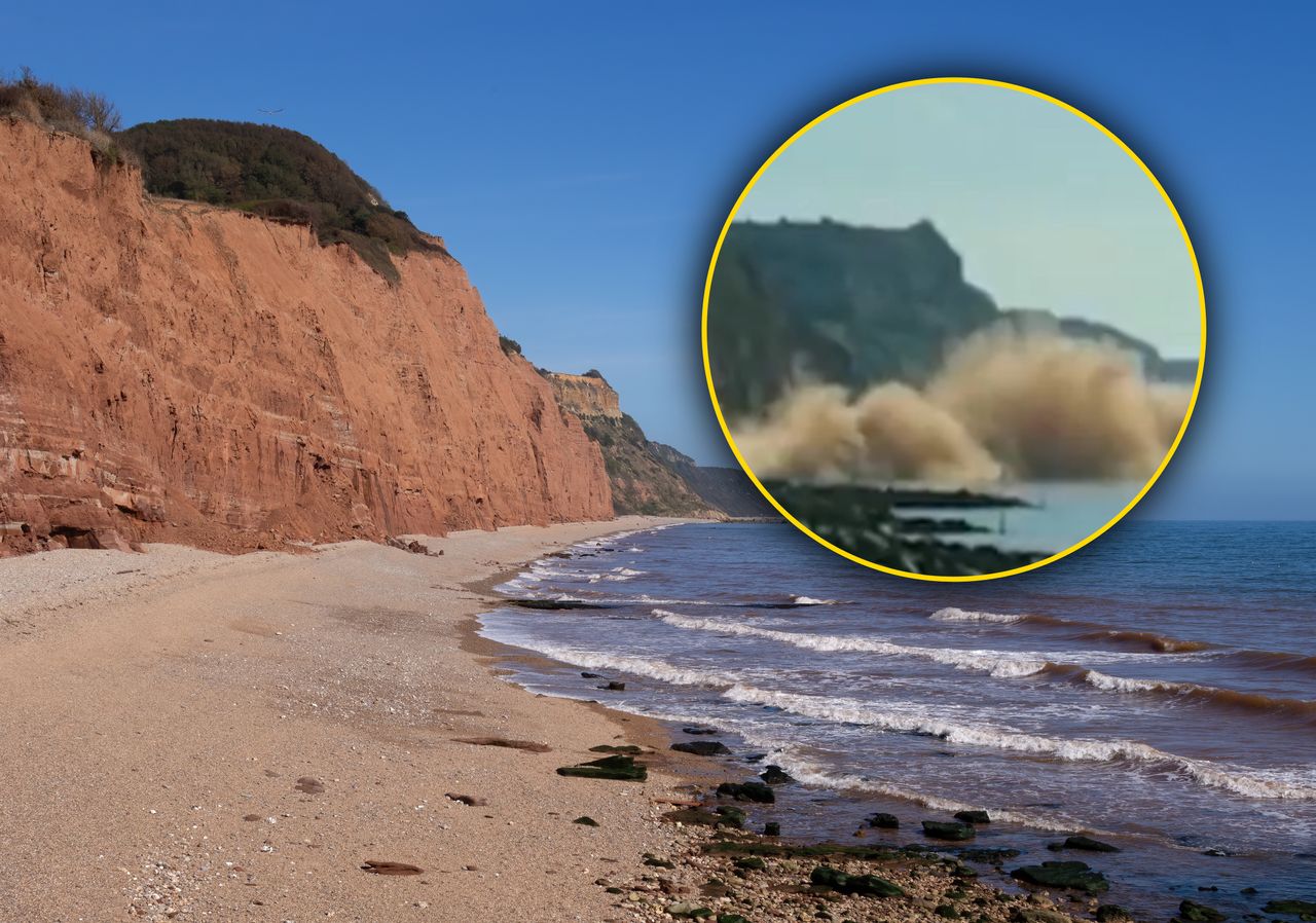 Na plaży w Sidmouth runął klif 