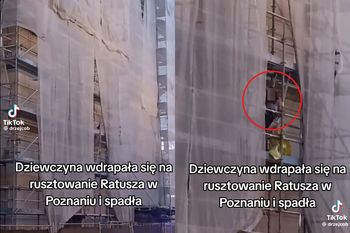 Szokujące sceny w Poznaniu. Wspinają się na ratusz. Było groźnie