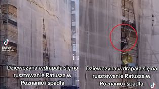 Szokujące sceny w Poznaniu. Wspinają się na ratusz. Było groźnie