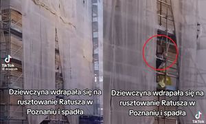 Szokujące sceny w Poznaniu. Wspinają się na ratusz. Było groźnie
