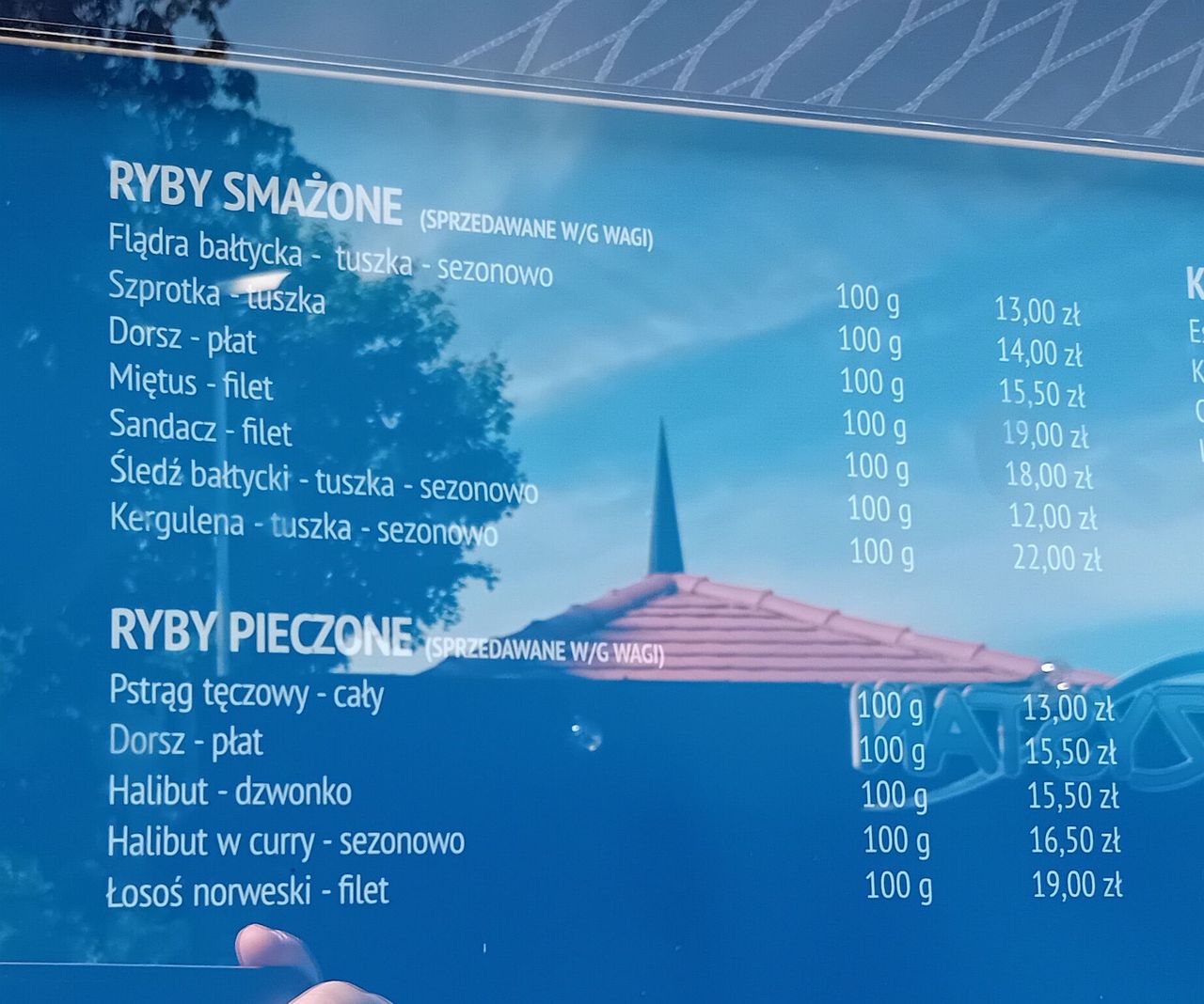 Ceny za ryby podawane są za porcje 100 g