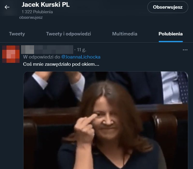 Wpisy twitterowiczów polubione przez Jacka Kurskiego