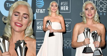 Lady Gaga w prześcieradle odbiera kolejne nagrody za "Narodziny gwiazdy"