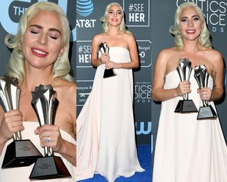 Lady Gaga w prześcieradle odbiera kolejne nagrody za "Narodziny gwiazdy"
