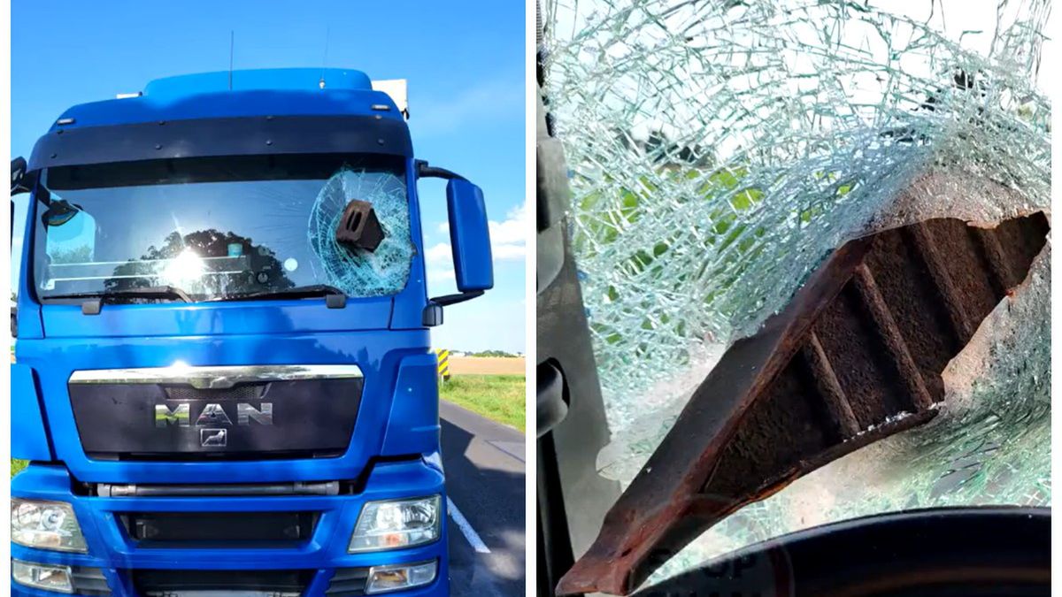 Tak wyglądał klin, który wbił się w przednią szybę ciężarówki