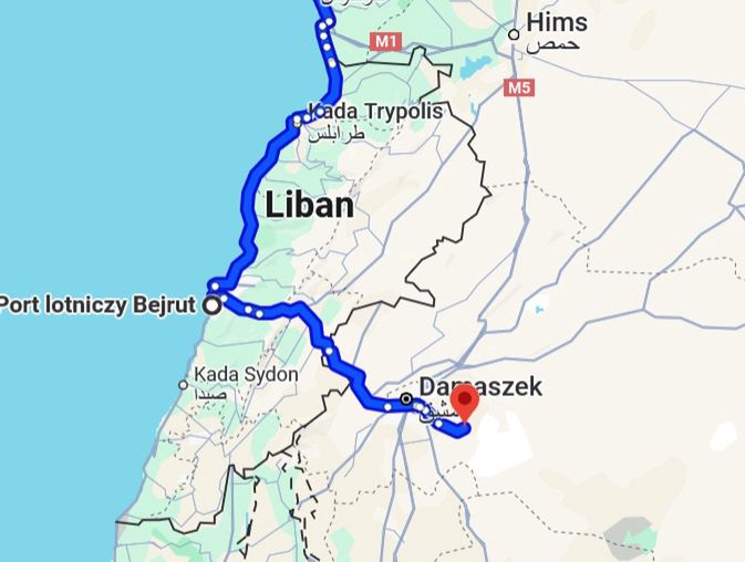 Mapa z widocznym Bejrutem i Damaszkiem