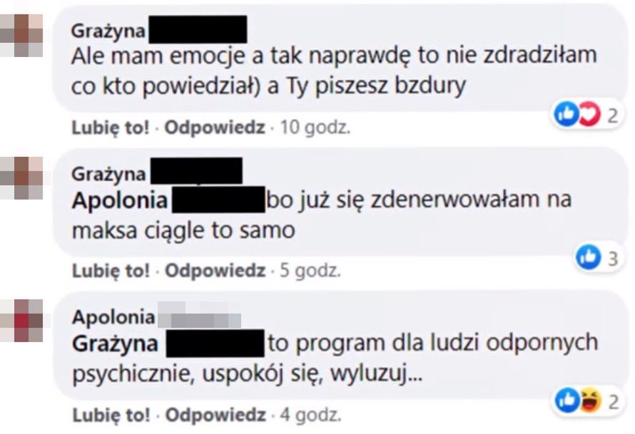 Józef, Grażyna i Apolonia wymieniają komentarze pod postem programu