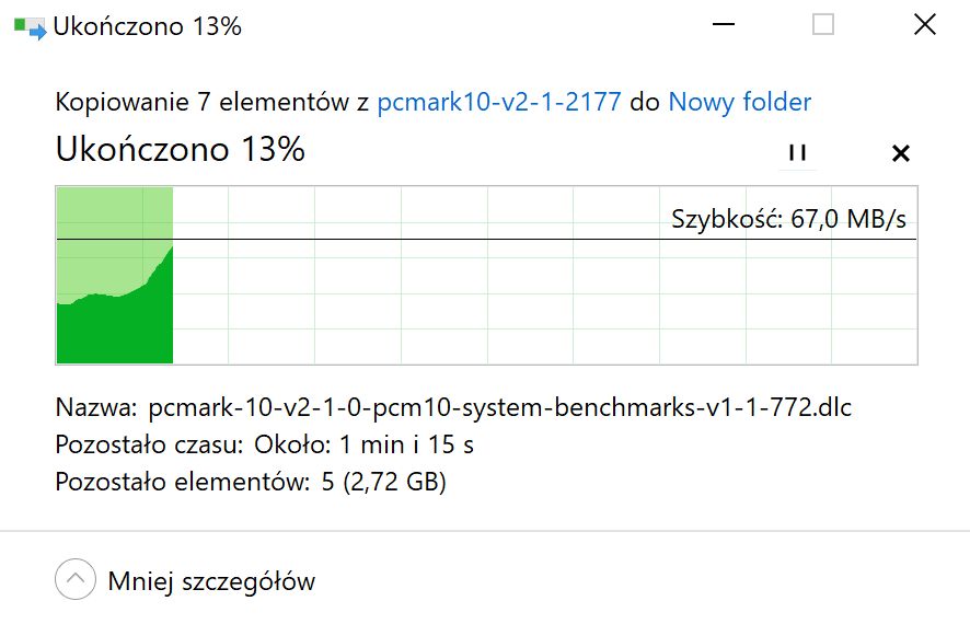 Prędkość dekompresji plików z odłączonym zasilaczem