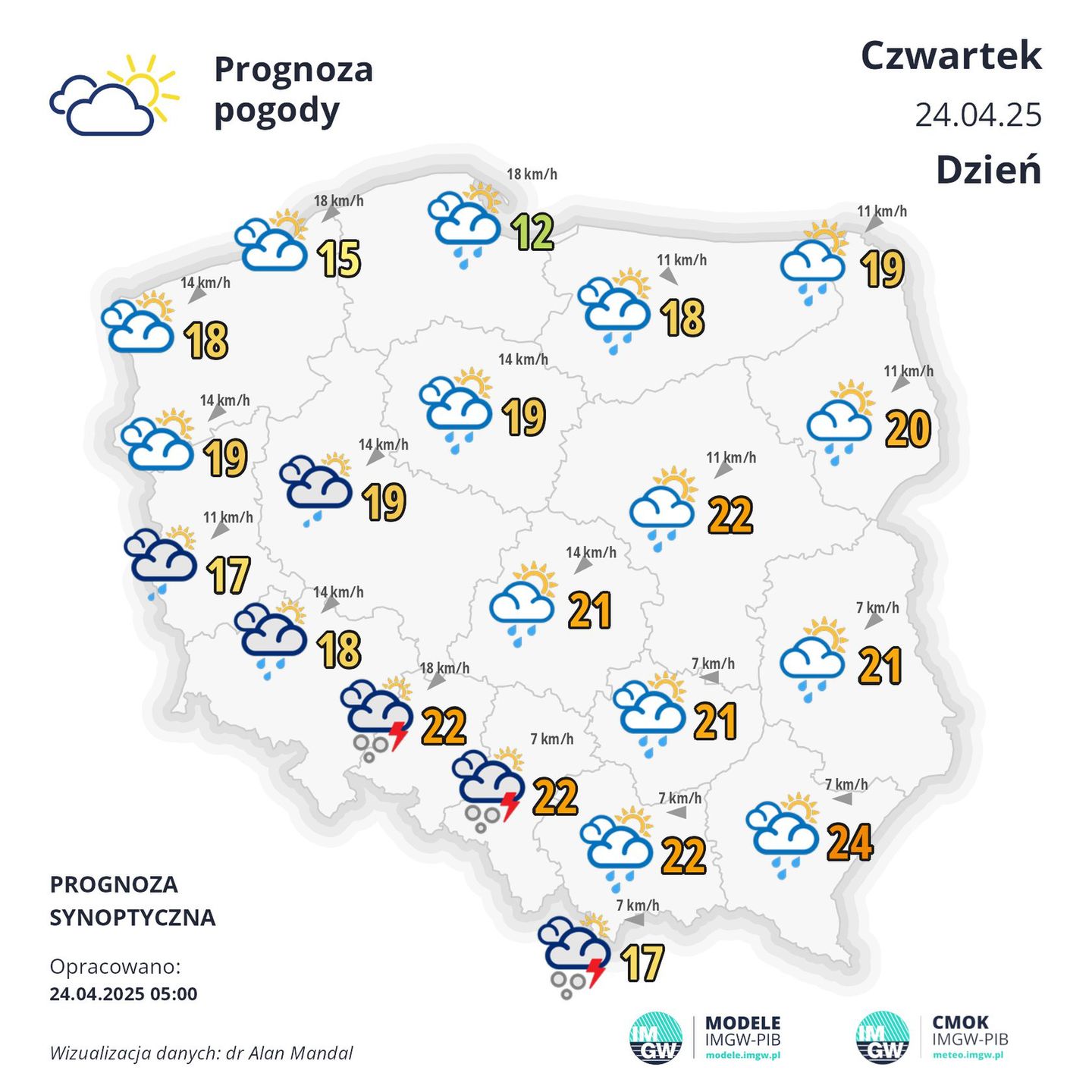 W dzień miejscami przelotny deszcz oraz burze