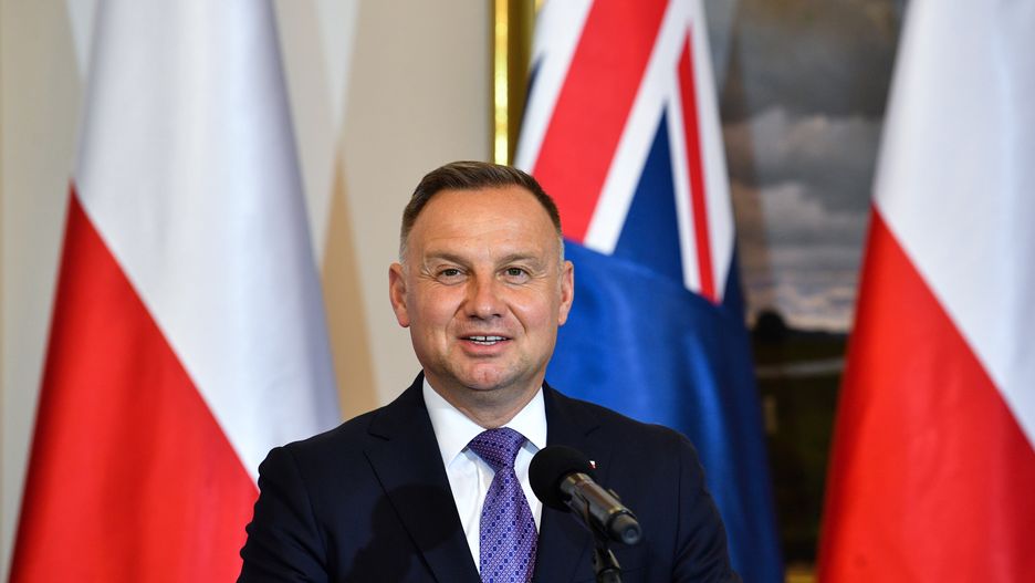 Warszawa, 01.08.2022. Prezydent RP Andrzej Duda podczas konferencji prasowej po spotkaniu z gubernatorem generalnym Australii Davidem Hurleyem w Belwederze w Warszawie, 1 bm. (sko) PAP/Radek Pietruszka