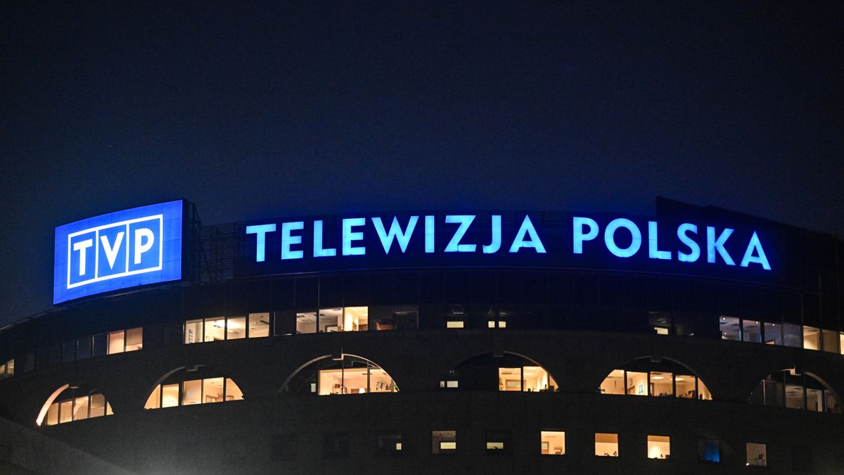 WARSAW, POLAND - JANUARY 10:  The logo of the  Public Polish Television, TVP headquarters is pictured in Warsaw, Poland on January 10, 2024.  On December 19th, 2023 the Minister of Culture and National Heritage, dismissed the presidents of the management boards of Polish TV, Polish Radio and Polish Press Agency, as well as members of their supervisory boards who were appointed during the previous government. Right after, the new Minister of Culture appointed new supervisory boards of these companies. (Photo by Omar Marques/Anadolu via Getty Images)