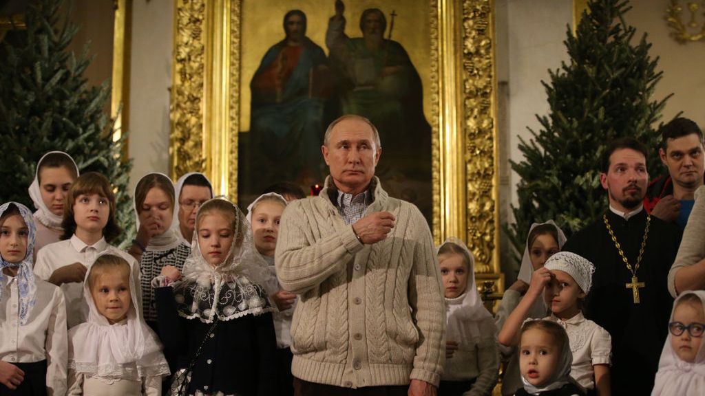 Na zdjęciu Władimir Putin w trakcie obchodów świąt Bożego Narodzenia w 2020 r.