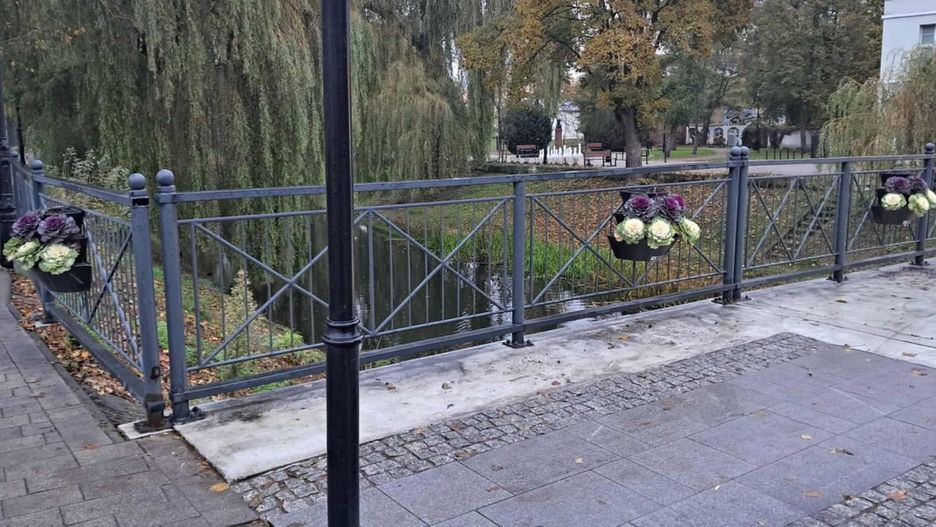 Jesienne donice z wrzosami i kapustą ozdobną przy ul. Świętojańskiej w Pułtusku