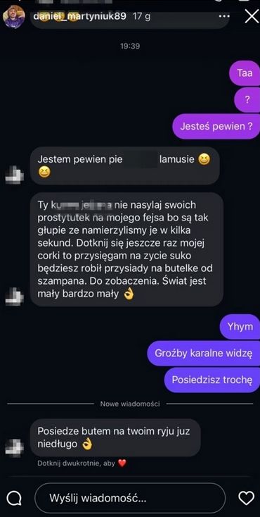 Daniel Martyniuk pokazał wiadomości od hejtera