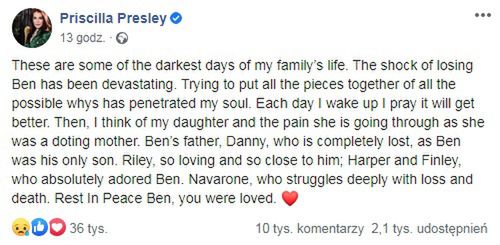 Post Priscilli Presley na Facebooku