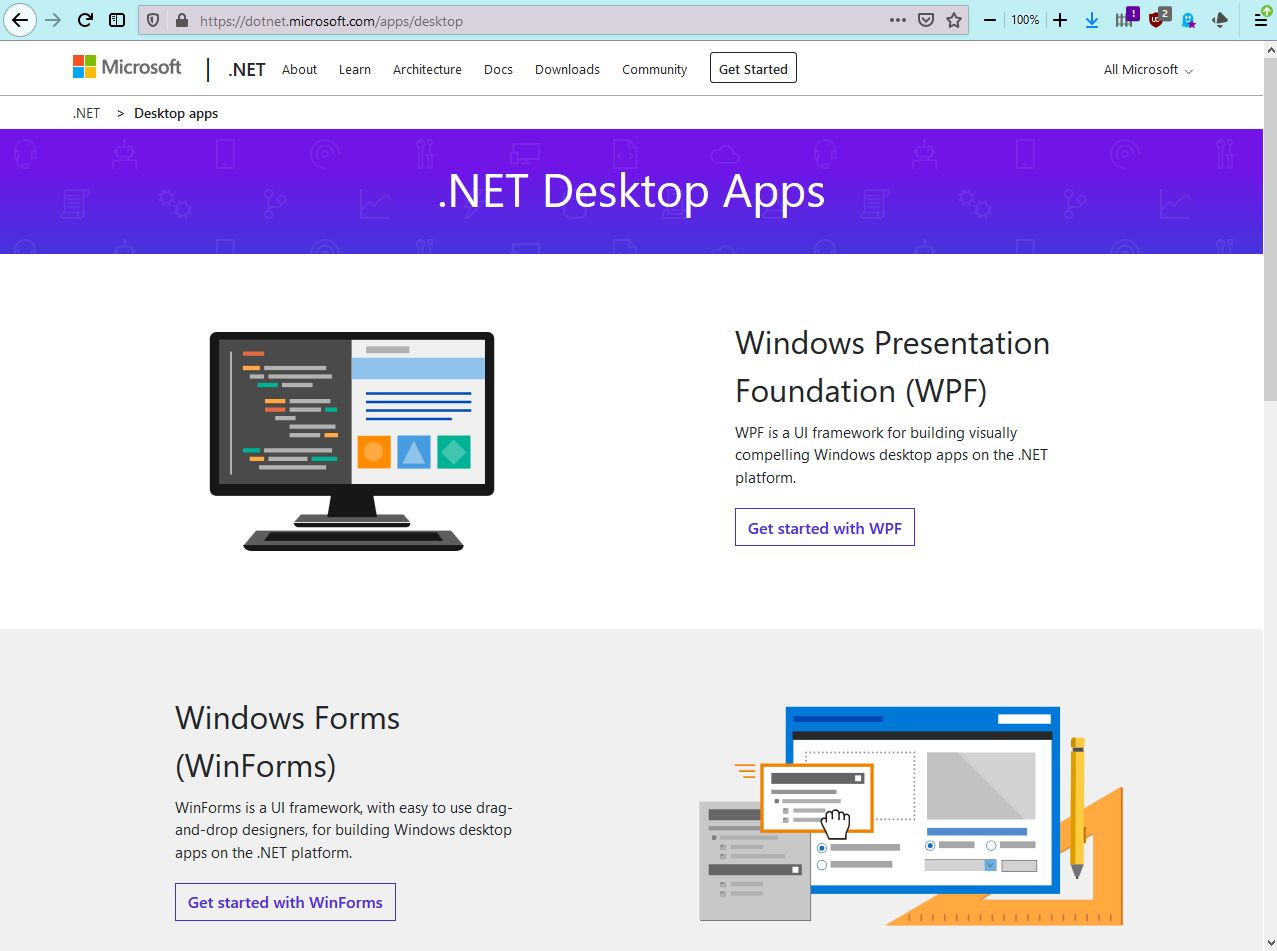 To główna strona działu Desktop. Ekhm... WPF i Windows Forms? Który mamy rok?