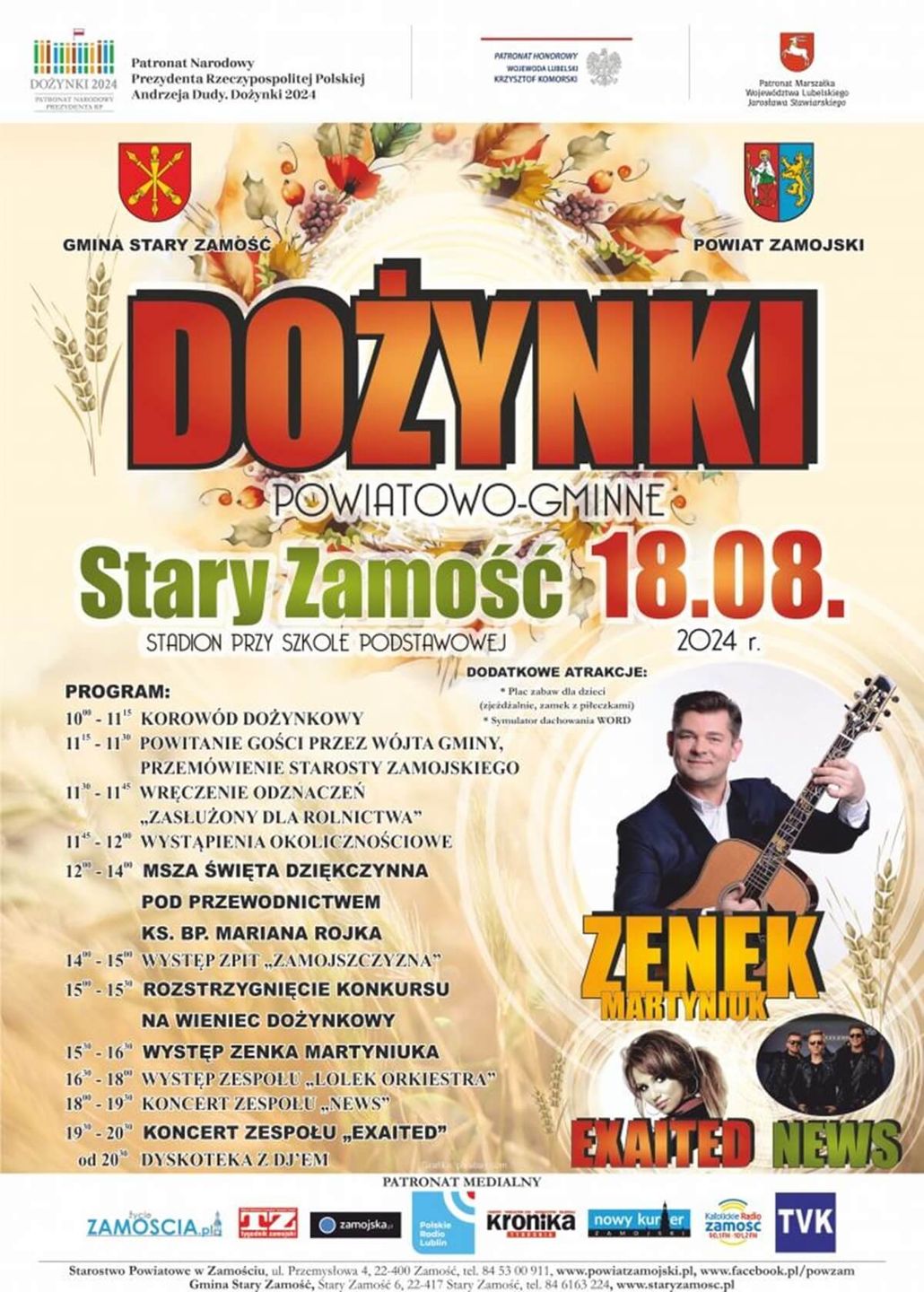 Dożynki powiatu zamojskiego w Starym Zamościu 2024 – plakat, program wydarzenia