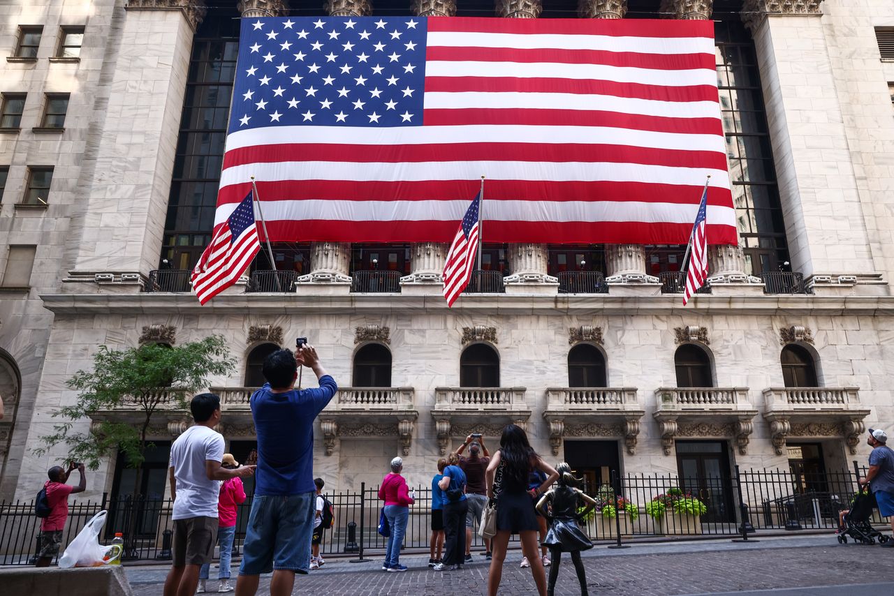 U.S. flag is seen hanging on New York Stock Exchange building on Independence Day In New York, United States on America on July 4th, 2024.
(Photo by Beata Zawrzel/NurPhoto via Getty Images)