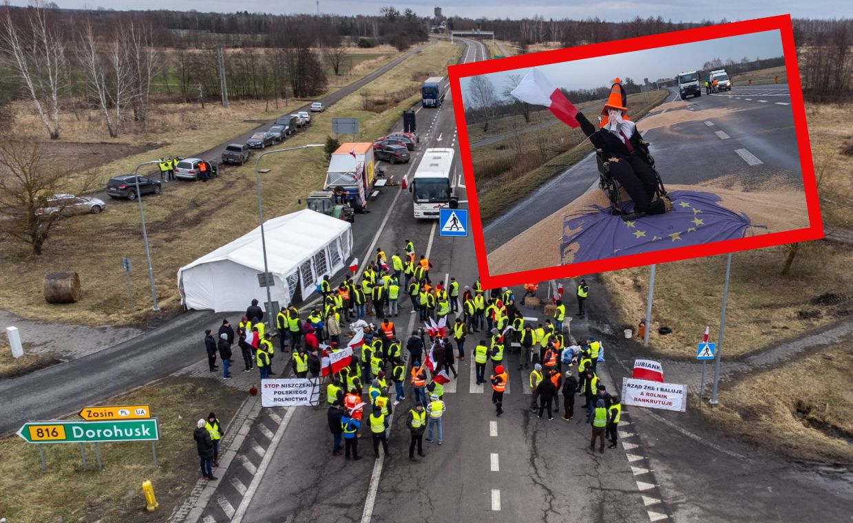 Protest w Dorohusku i wysypane zboże na jezdnię / @MeklerRafal