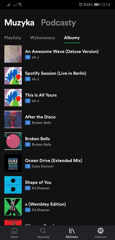 Biblioteka muzyki w Spotify na Androida.