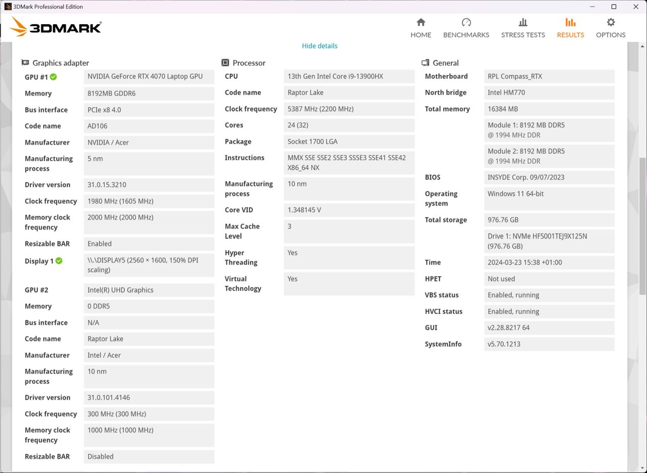 Acer Predator Helios Neo 16 - specyfikacja