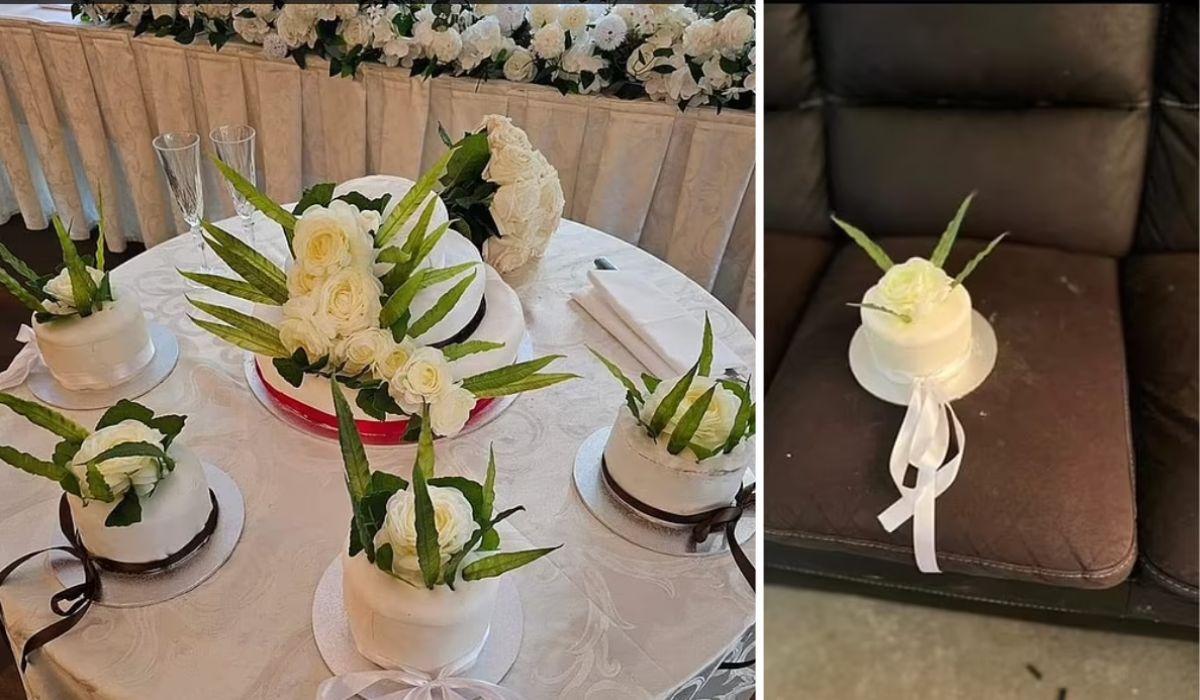 Tort weselny został udekorowany kiczowatymi sztucznymi kwiatami - Pyszności; Fot. Facebook (screenshot)
