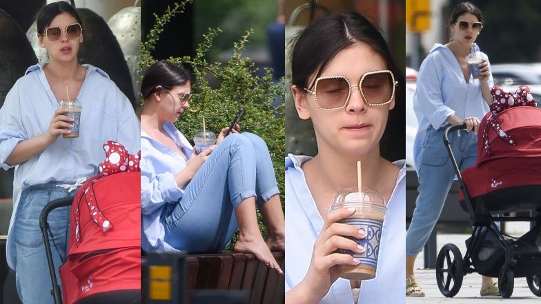 Klaudia Halejcio na spacerze z córką