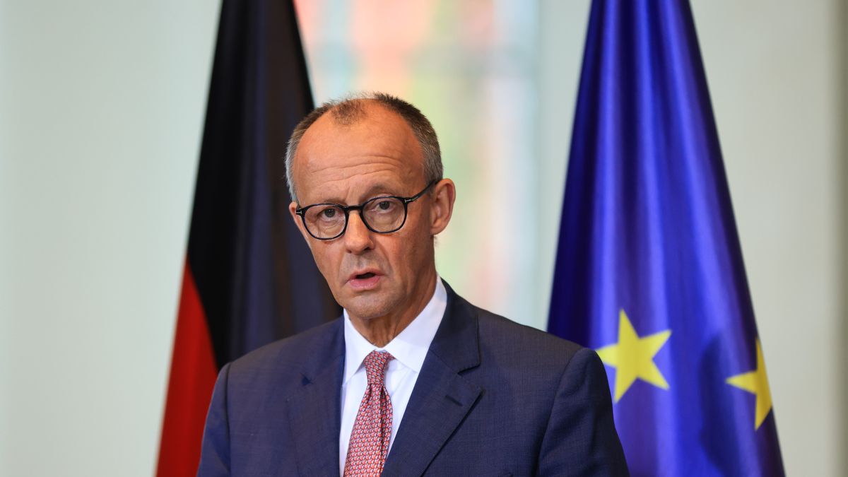 Friedrich Merz, Germany's chancellor, following an auto industry summit in Berlin, Germany, on Thursday, Oct. 9, 2025. Merz's ruling alliance agreed on new purchase incentives for zero-emission vehicles worth 3 billion ($3.5 billion) through 2029, part of his government's broader effort to support the nation's ailing carmakers. Photographer: Krisztian Bocsi/Bloomberg via Getty Images