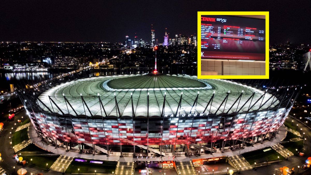 WP SportoweFakty / Tomasz Fijałkowski/X / Na dużym zdjęciu Stadion Narodowy, na małym cennik