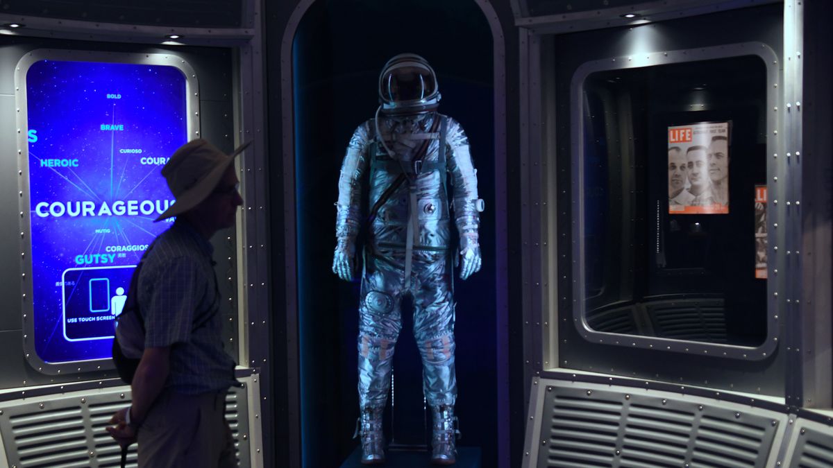 MERRITT ISLAND, FLORIDA, UNITED STATES - APRIL 7: An early astronaut space suit is exhibited at the Kennedy Space Center Visitor Complex on April 7, 2022 in Merritt Island, Florida. The International Day of Human Space Flight is celebrated each year on April 12, the day in 1961 when Soviet cosmonaut Yuri Gagarin became the first human to journey into outer space by orbiting the earth in the Vostok 1 capsule. (Photo by Paul Hennessy/Anadolu Agency via Getty Images)