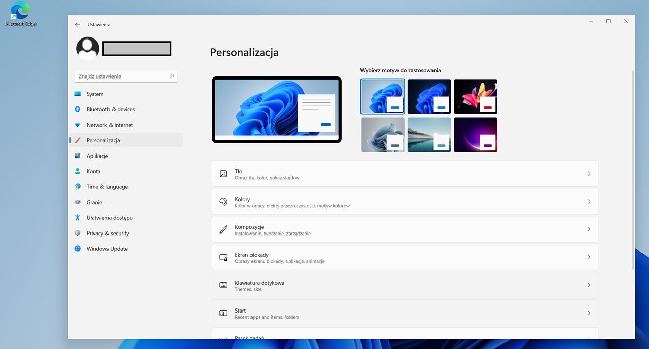 Windows 11 - zrzut ekranu z pierwszej testowej kompilacji