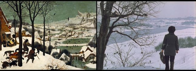 "Myśliwi na śniegu" Pieter Bruegel (starszy, 1565), "Zwierciadło" Andriej Tarkowski (1975)