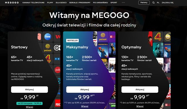 Główne pakiety Megogo