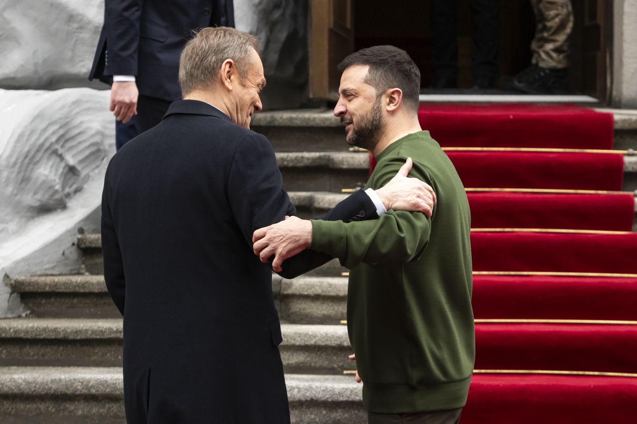 The Prime Minister of Poland, Donald Tusk, during a meeting in Kiev with the Ukrainian President, Volodymyr Zelensky.