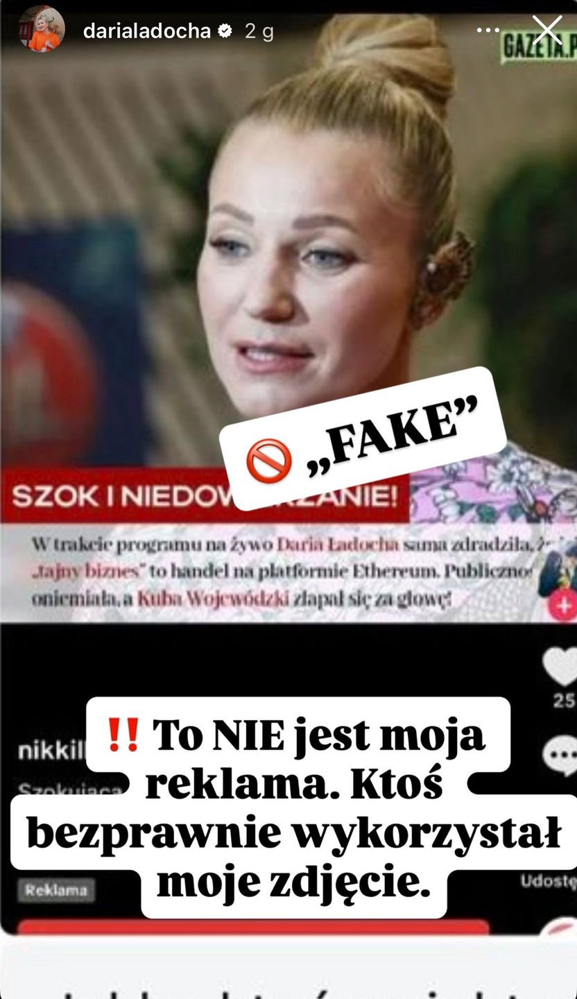 Wpis Darii Ładochy na Instagramie
