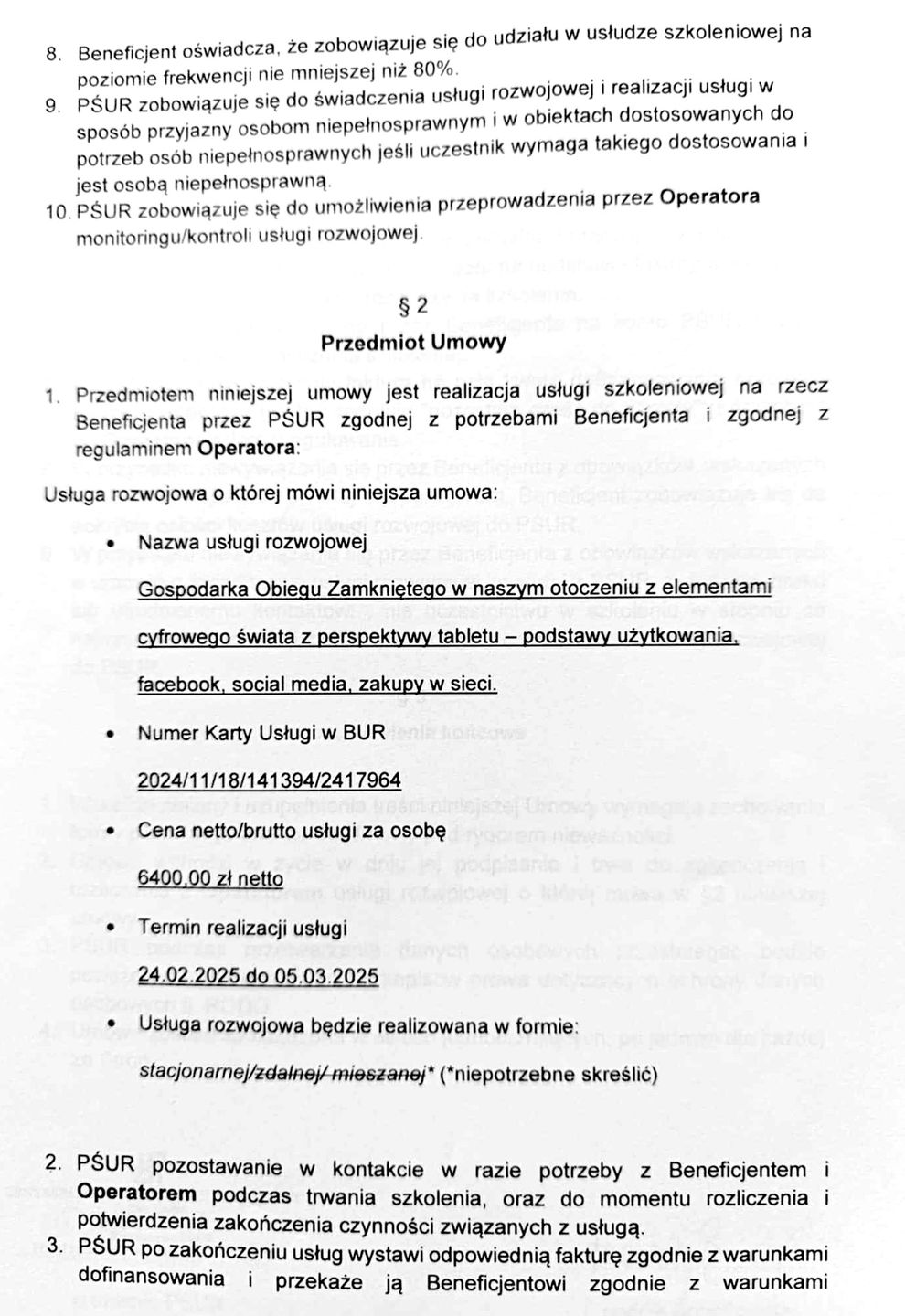 Umowa na realizację szkolenia z emerytem