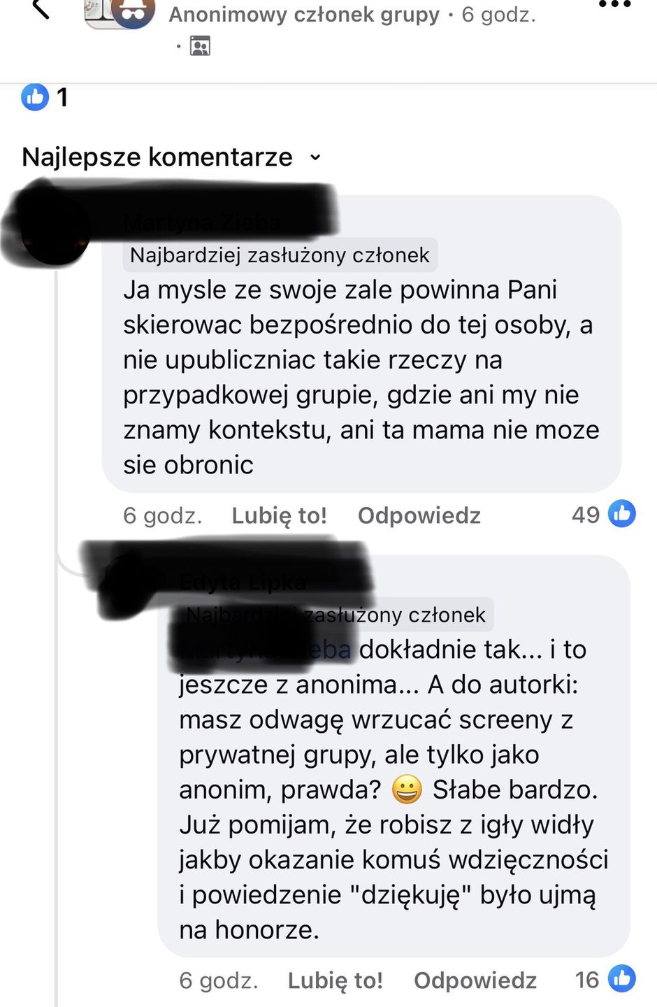 Takie komentarze pojawiły się pod wpisem na jednej z grup