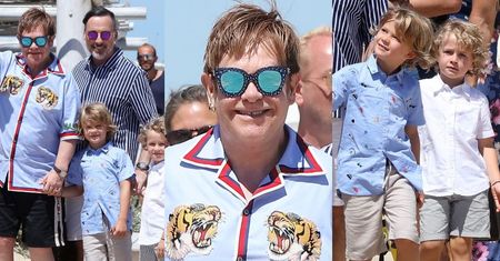 Modny, 70-letni Elton John z mężem i synami odpoczywa w Saint-Tropez (ZDJĘCIA)
