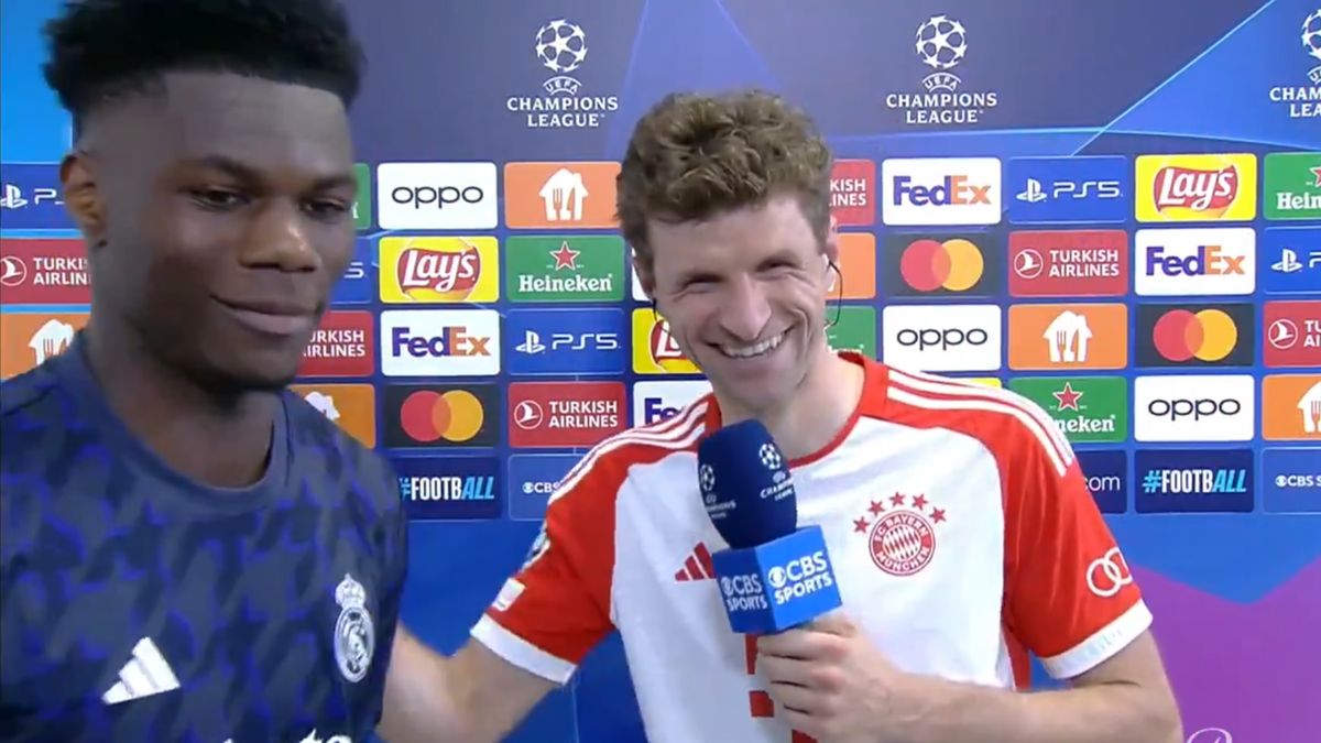 Twitter / CBS Sport / Na zdjęciu: Aurélien Tchouaméni (z lewej) i Thomas Mueller.