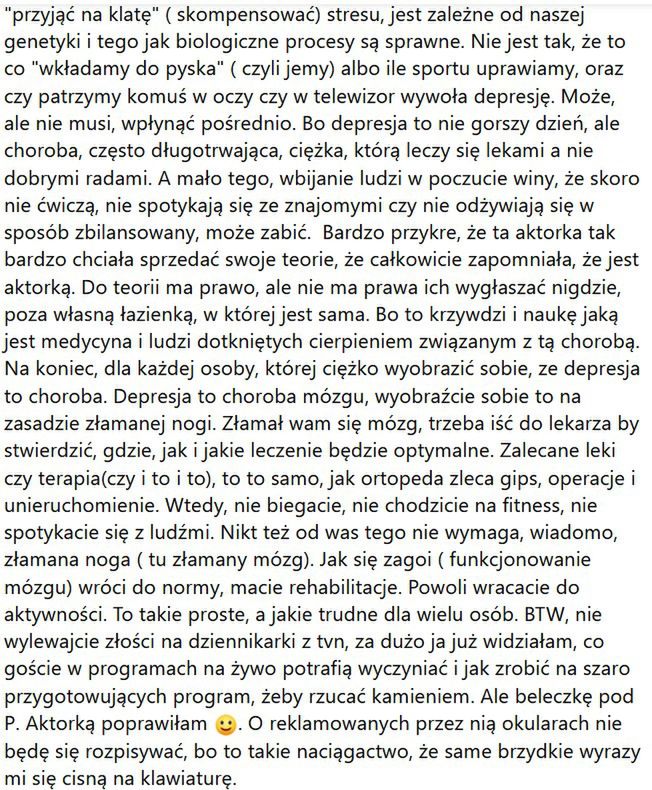 Specjalistka psychiatrii ostro krytykuje "mądrości" Bożeny Dykiel o walce z depresją