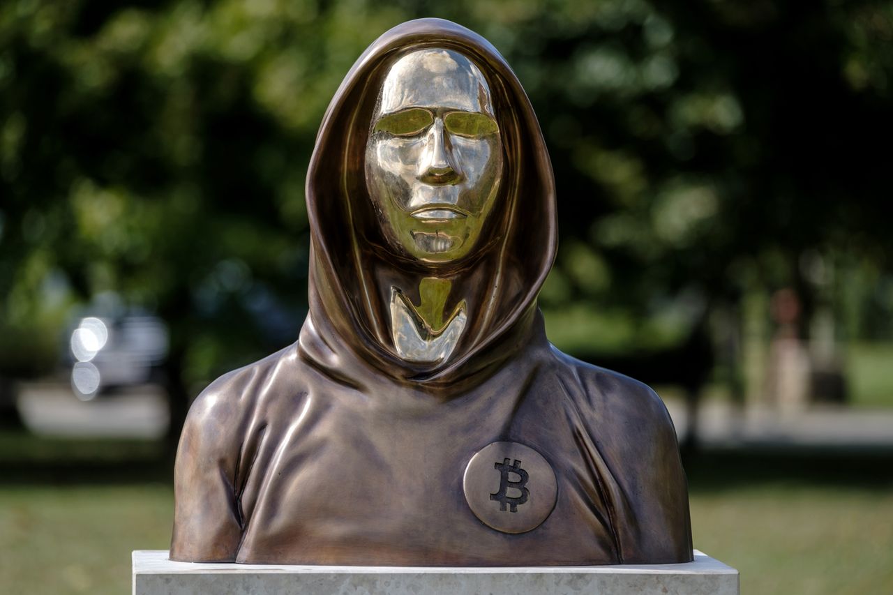 Monument of Satoshi Nakamoto in a park in Budapest