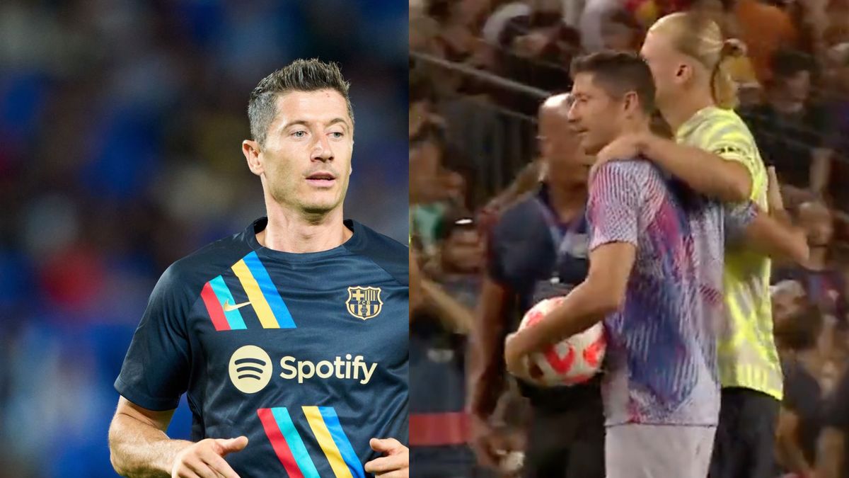 Robert Lewandowski po rozgrzewce przed meczem Barcelona-Manchester City uciął sobie pogawędkę z byłym kolegą z Bundesligi