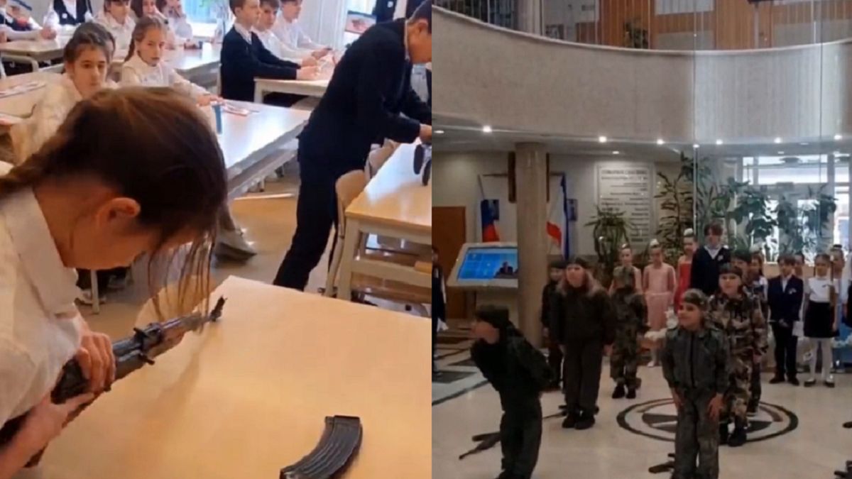 Dzieci uczą się składać karabiny maszynowe 