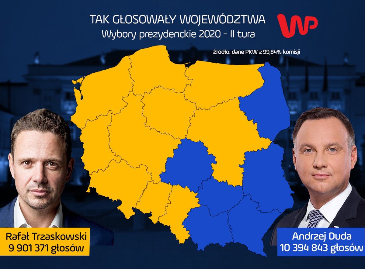 Wyniki wyborów 2020. Tak głosowały województwa