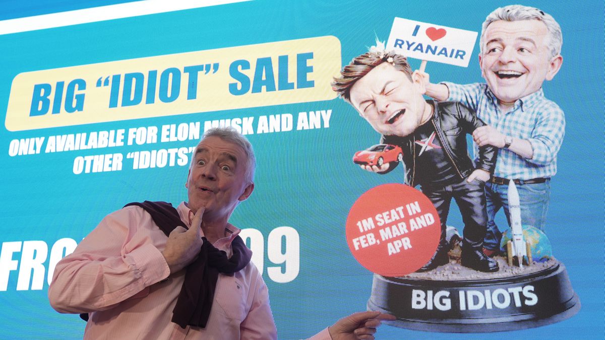 Ryanair Group CEO Michael O'Leary during a press conference at The Mayson Hotel, Dublin, after tech billionaire Elon Musk floated the idea of buying the budget airline to "restore Ryan as their rightful ruler" amid a feud over the use of WiFi on Ryanair flights. Picture date: Wednesday January 21, 2026. (Photo by Brian Lawless/PA Images via Getty Images)