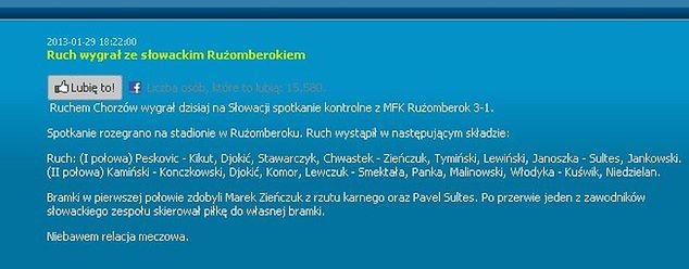 Screen z oficjalnej strony Ruchu Chorzów