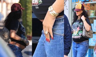 Rihanna w niezobowiązującej stylizacji i z WIELKIM diamentem na palcu serdecznym szuka ubranek dla dziecka (ZDJĘCIA)