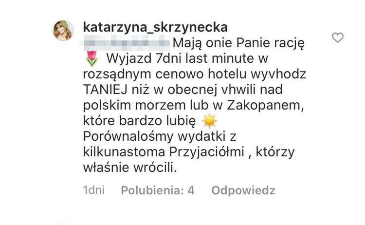 Katarzyna Skrzynecka odpiera zarzuty o hipokryzję ze względu na wyjazd do Hiszpanii