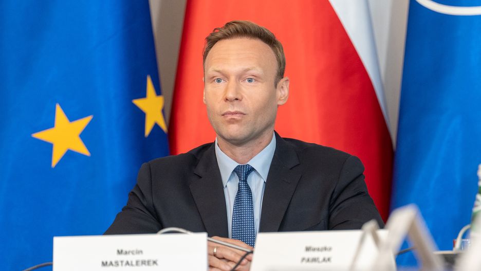 WARSAW, POLAND - 2024/07/08: Marcin Mastalerek - Secretary of State, Chief of the Cabinet of the President of the Republic of Poland listens to Andrzej Duda's speech during the national security council The meeting of the National Security Council convened by President Andrzej Duda began on Monday morning. It takes place before the departure of the Polish delegation to Washington, D.C., for the NATO summit. In the meeting participated, among others, Prime Minister Donald Tusk, Deputy Prime Minister and Minister of National Defense Wladyslaw Kosiniak-Kamysz, Minister of Foreign Affairs Radoslaw Sikorski, Chief of the General Staff General Wieslaw Kukula, Deputy Speakers of the Polish Parliament Wlodzimierz Czarzasty and Piotr Zgorzelski, Speaker of the Senate Malgorzata Kidawa-Blonska, Chairman of the PiS club, former Minister of National Defense Mariusz Blaszczak, Head of the Chancellery of the Prime Minister Jan Grabiec, and Head of the Chancellery of the President Malgorzata Paprocka. (Photo by Marek Antoni Iwanczuk/SOPA Images/LightRocket via Getty Images)