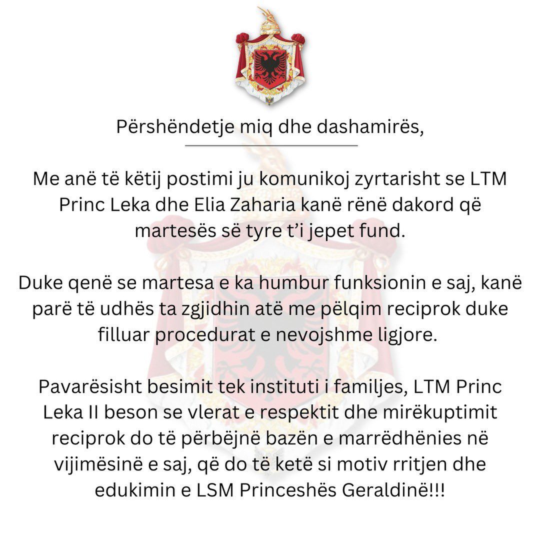 Księżna Elia książę Leka oświadczenie
